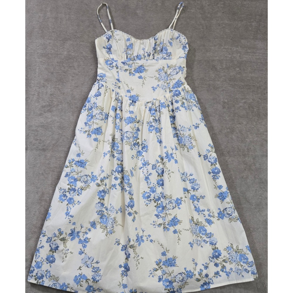 Floral Milkmaid Midi Dress Medium Cottagecore Euro Summer Garden Party Romantic